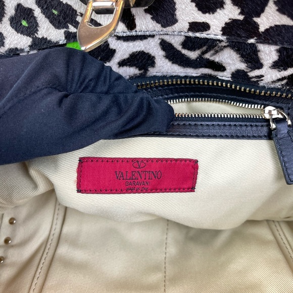 Authentic Valentino Animal Print Tote Bag Black Green Leather Large - Picture 14 of 15
